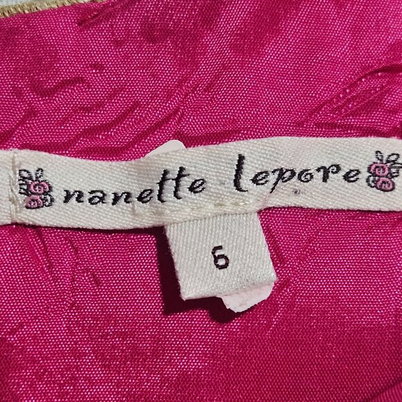 Nanette Lepore Women’s Silk Linen Pink/Gold Metallic M Dress Glamcore Partycore - Picture 4 of 14